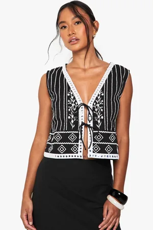 Boohoo Womens Cotton Embroidered Waistcoat - - 16