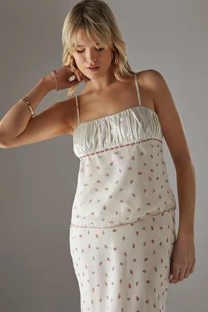 warehouse Womens Ruched Bust Lace Trim Milkmaid Strappy Top - - 6