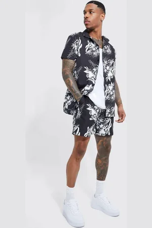 Boohoo Short Sleeve Floral Shirt And Swim Short - - M