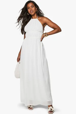 Boohoo Womens Chiffon Halterneck Ruched Maxi Dress - - 16