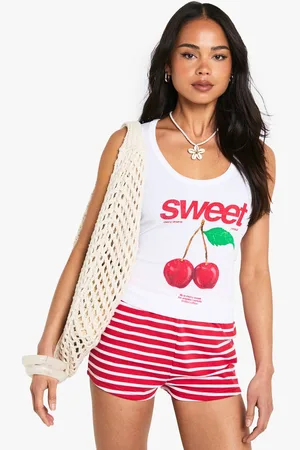 Boohoo Womens Sweet Cherry Graphic Rib vest Vest Top - - M