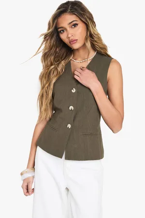 Boohoo Womens Tailored Linen Look Button Waistcoat - - 16