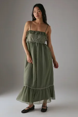 warehouse Womens Petite Lace Ruffle Strappy Midi Sundress - - 10