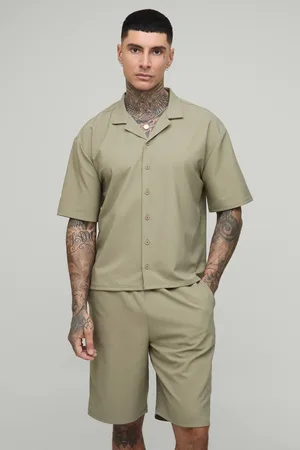 Boohoo Tall Oversized Boxy Technical Stretch Revere Shirt & Comfort Short Set - - M