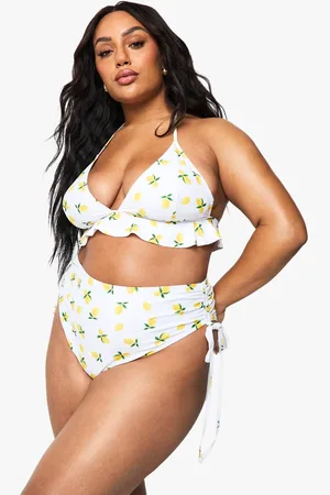 Boohoo Womens Plus Lemon Print High Waist Bikini Brief - - 20