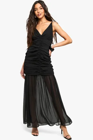 Boohoo Womens Chiffon Ruched Plunge Maxi Dress - - 18