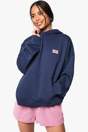 Boohoo Womens USA Flag Embroidered Oversized Hoodie - - M