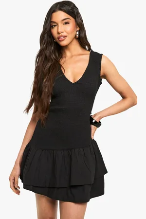 Boohoo Womens Cotton Shirred Ruffle Mini Dress - - 16