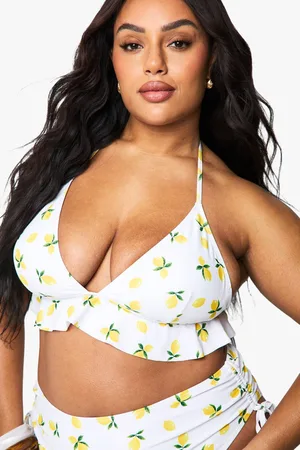 Boohoo Womens Plus Lemon Print Bikini Top - - 20