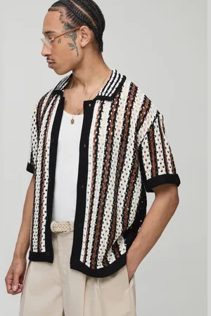 Boohoo Oversized Boxy Open Knit Stripe Shirt - - XS