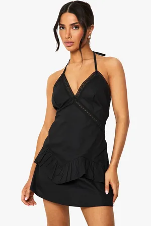Boohoo Womens Petite Halter Neck Lace Mini Dress - - 16