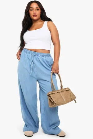 Boohoo Womens Plus Chambray Drawstring Wide Leg Trouser - - 20
