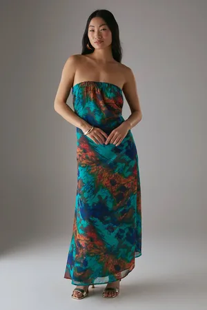 warehouse Womens Petite Chiffon Elasticated Back Bandeau Maxi Dress - - 8