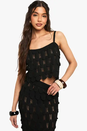 Boohoo Womens Scallop Detail Knitted Crochet Beach Top - - 16