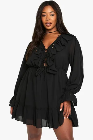 Boohoo Womens Plus Chiffon Long Sleeve Ruffle Dress - - 20