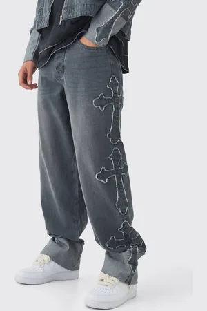 Boohoo Relaxed Rigid Cross Applique Denim Jeans - - 36R