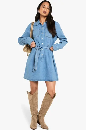 Boohoo Womens Denim Shirt Dress - - XS