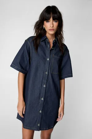 NASTY GAL Womens Indigo Denim Shirt Dress - - 10