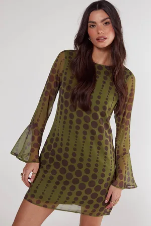 NASTY GAL Womens Chiffon Polka Dot Fluted Sleeve Tunic Mini Dress - - 8