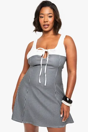 Boohoo Womens Plus gingham contrast milkmaid mini dress - - 20