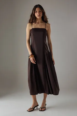 warehouse Womens Satin Lace Trim Detail Godet Strappy Midi Dress - - 12