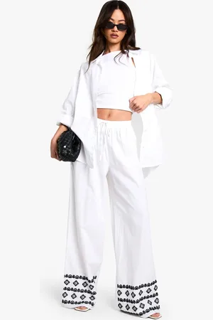Boohoo Womens Tall Wide Leg Broderie Hem Trouser - - 18