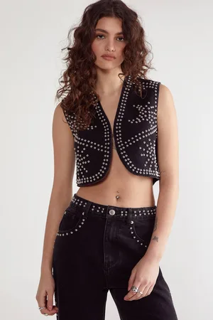 NASTY GAL Womens Western Studded Denim Waistcoat - - 14