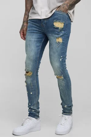 Boohoo Tall Skinny All Over Ripped Bleached Paint Splatter Jeans - - 32