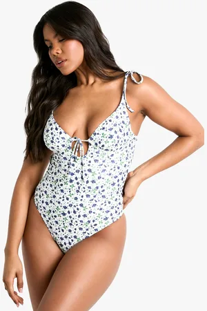 Boohoo Womens Ditsy Floral Underwire Tie Front Swimsuit - - 14