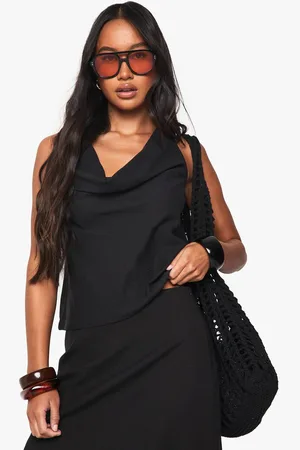 Boohoo Womens Linen Look Cowl Neckline Halter Top - - 16