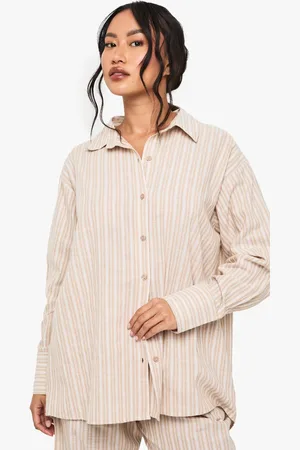 Boohoo Womens Cotton Tonal Pinstripe Oversized Pyjama Shirt - - 10