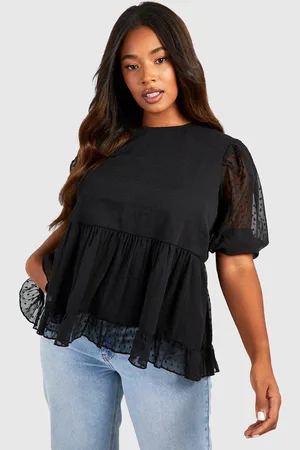 Boohoo Womens Plus Dobby Frill Hem Smock Top - - 20