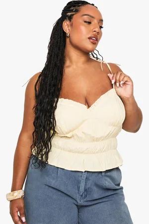 Boohoo Womens Plus Cotton Shirried Tie Strap Cami Top - - 20