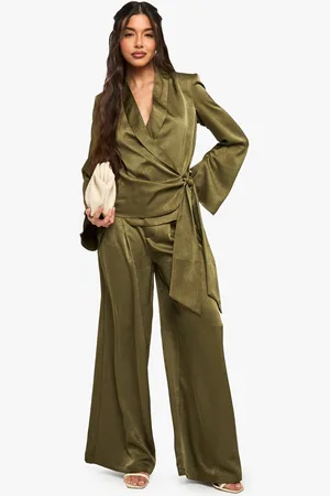 Boohoo Womens Satin Pleated Wide Leg Trouser - - 16