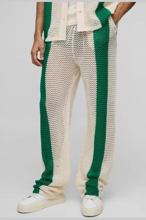 Boohoo Relaxed Fit Split Hem Open Stitch Stripe Knitted Joggers - - M