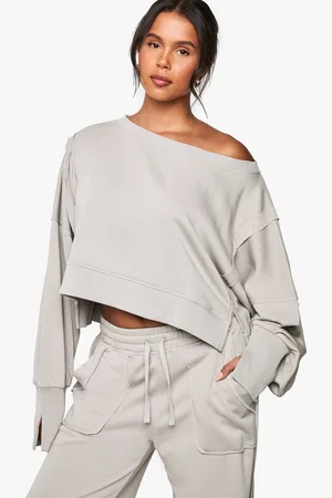 Boohoo Womens Deconstructed Off Shoulder Cropped Sweatshirt - - XS