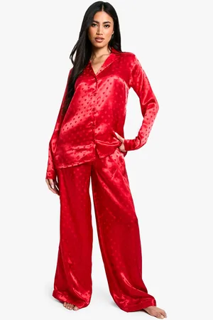 Boohoo Womens Satin Heart Jacquard Shirt & Trouser Pyjama Set - - 10