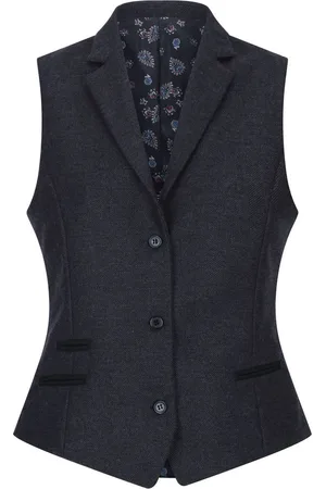Infinity Womens Herringbone Check Tweed Waistcoat Wool Blend Vest - - 8