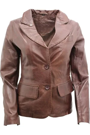 Infinity Womens 2 Button Leather Blazer Jacket-Newport - - 22
