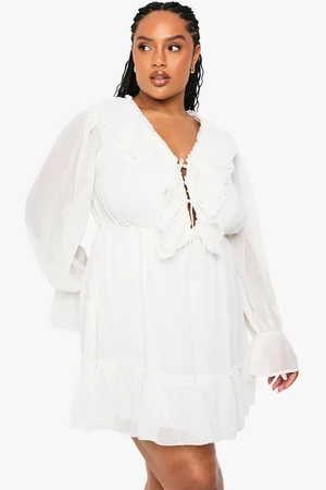 Boohoo Womens Plus Chiffon Long Sleeve Ruffle Dress - - 20