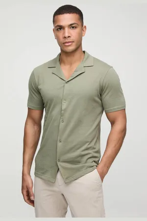 Boohoo Slim Fit Jersey Short Sleeve Revere Shirt - - M