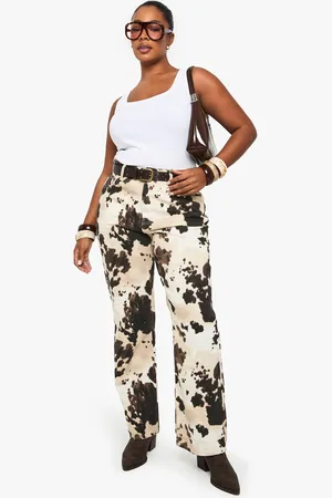 Boohoo Womens Plus Cow Print Wide Leg Jeans - - 20