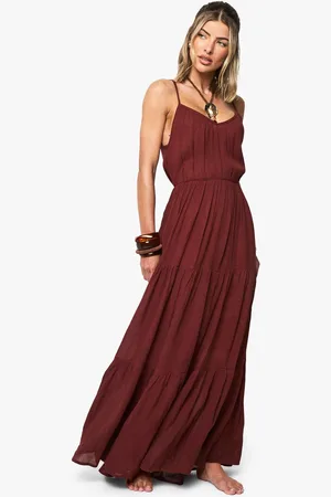 Boohoo Womens Cheesecloth Tiered Beach Maxi Dress - - M