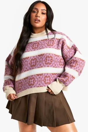 Boohoo Womens Plus Premium Fairisle Striped Knitted Christmas Jumper - - 24-26