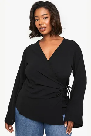 Boohoo Womens PLUS LONG SLEEVE ASYMETRIC TIE FRONT SHIRT - - 26