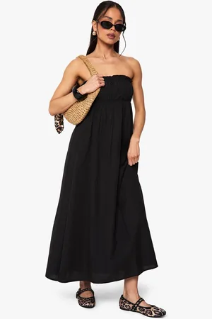 Boohoo Womens Linen Shirred Bandeau Midaxi Dress - - 16