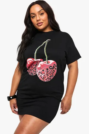 Boohoo Womens PLUS LEOPARD CHERRY OVERSIZED T-SHIRT DRESS - - 24