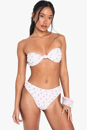 Boohoo Womens Swimwear Essentials Ditsy Floral Knot Bandeau Bikini Top - - 6