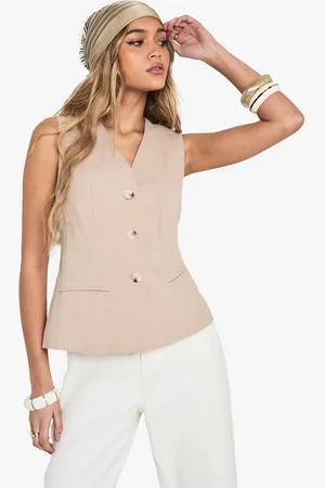 Boohoo Womens Tailored Linen Look Button Waistcoat - - 10