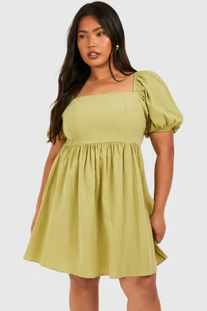 Boohoo Womens Plus Linen Look Puff Sleeve Mini Smock Dress - - 20